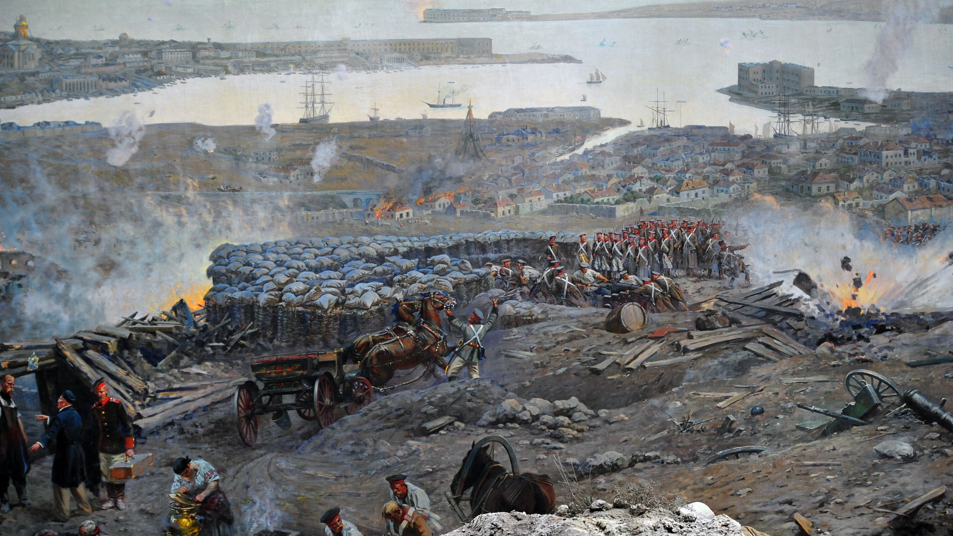 Сколько длилась оборона севастополя в крымской. Оборона Севастополя 1854-1855. Франц Рубо оборона Севастополя. Панорама оборона Севастополя 1854-1855. Ф А Рубо оборона Севастополя панорама.